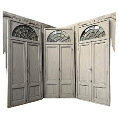 Set of Double Orangerie Doors with Frame and Fanlight Transoms
