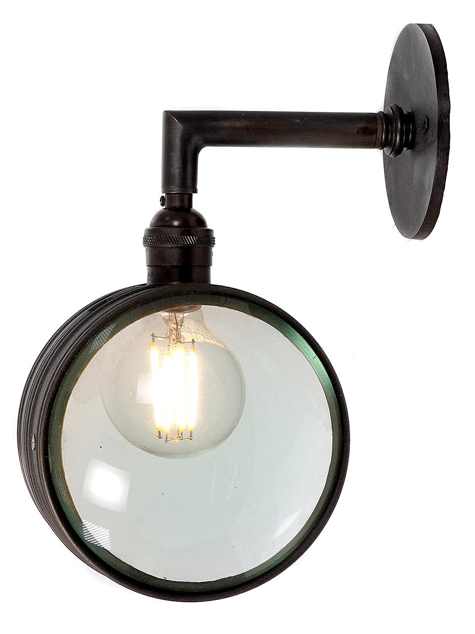Industrial Set of Double Sided Sconces with Magnifying and Frosted Glass - Matching Pair