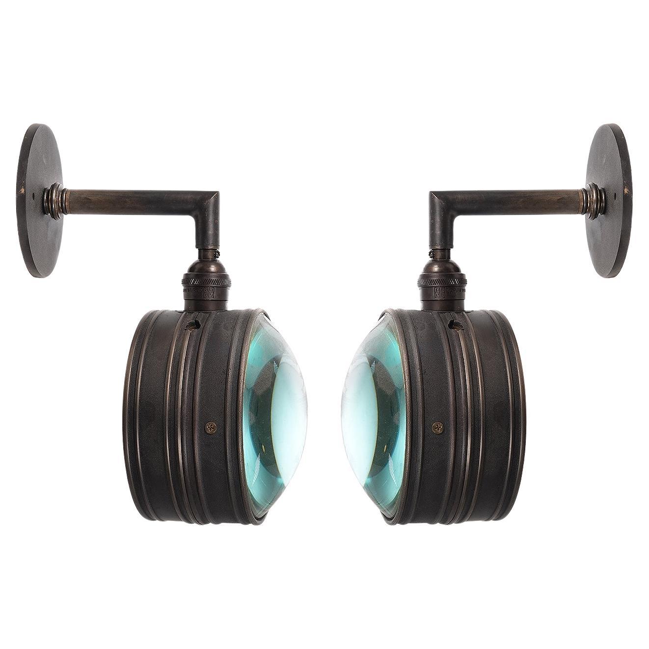 Set of Double Sided Sconces with Magnifying and Frosted Glass - Matching Pair
