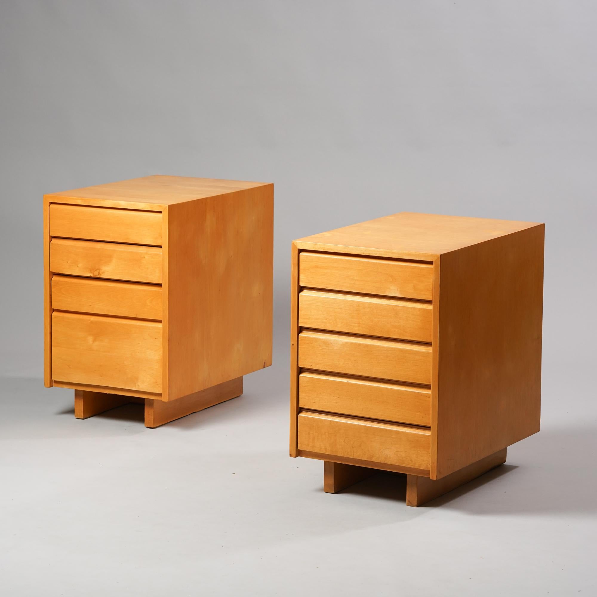 A rare set of drawers designed by Ilmari Tapiovaara. Manufactured by Keravan Puuteollisuus in mid 1900s. The drawers are made of birch. Sold together. Minor wear consistent with age and use.

The main element in Tapiovaara's design was wood. He