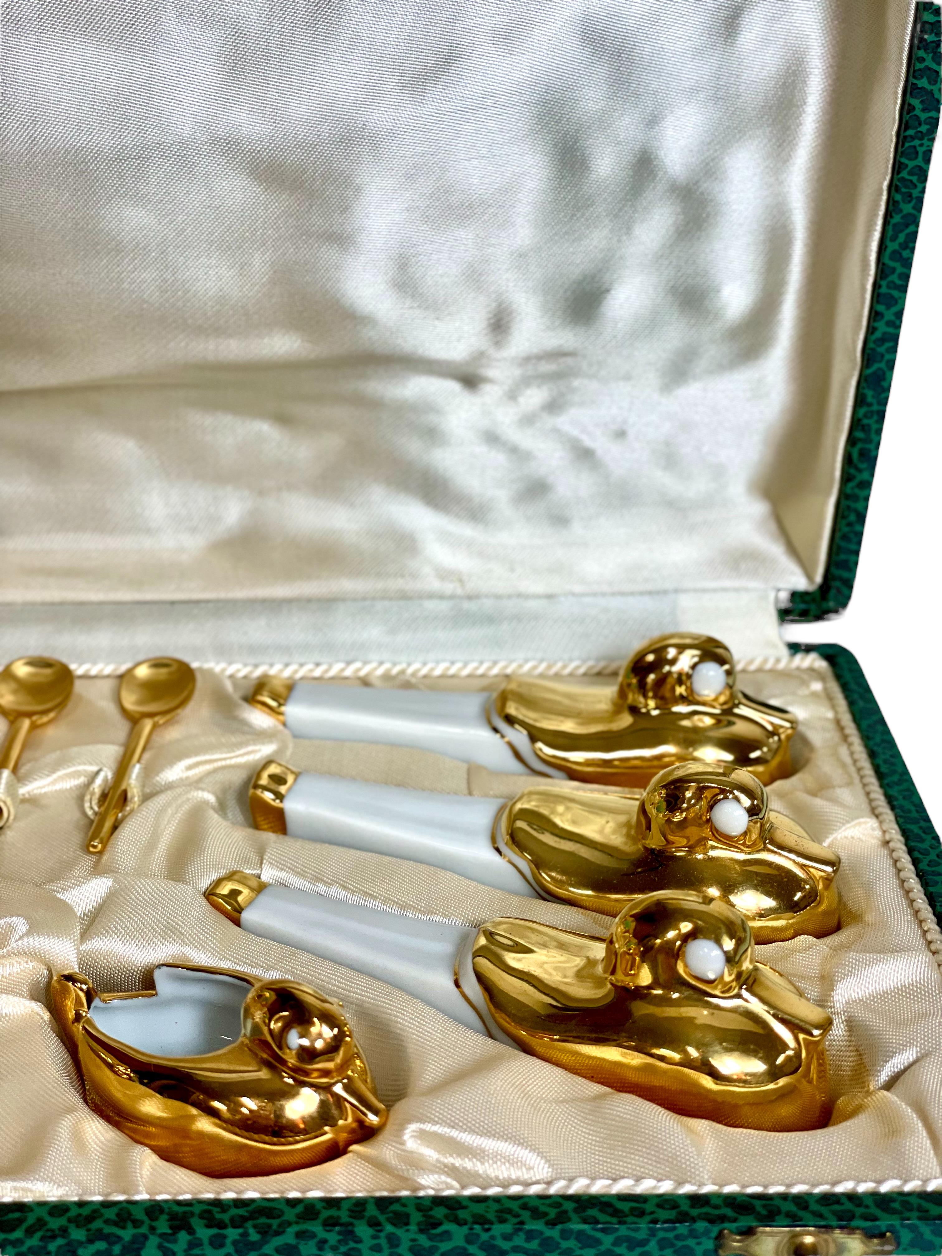 Set of Porcelain Knife Rests and Salt Cellars in a Duck Shaped and signed ROBJ For Sale 3