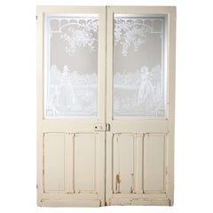 Set of Dutch Antique Acid Etched Glass Double Doors