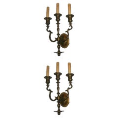 Antique Set of Dutch Bronze Sconces, Sold Per Pair