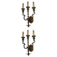 Antique Set of Dutch Bronze Sconces, Sold Per Pair