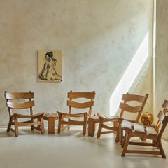 Set of Dutch Brutalist Oak Lounge Chairs + Side Tables by Dittmann & Co, 1960s