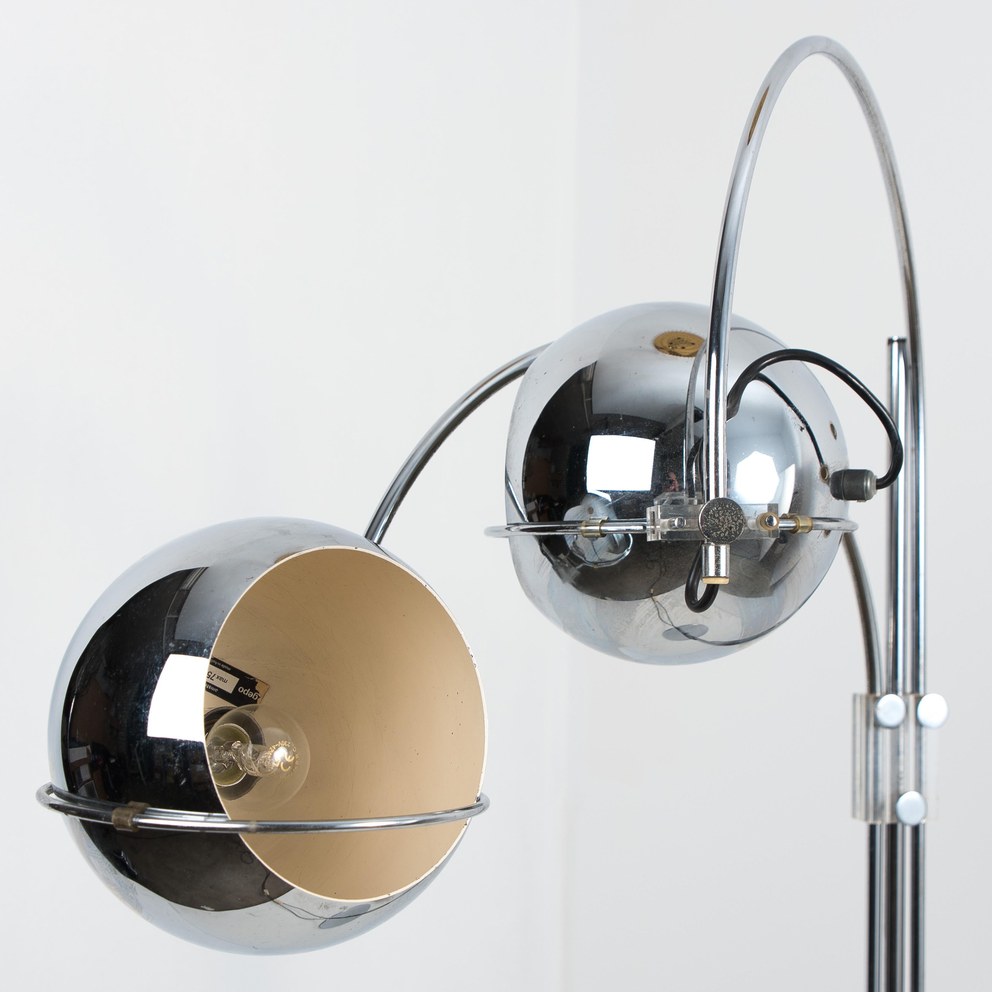 20th Century Set of Dutch Chrome Light Fixtures from Gepo, Double Eye-Ball, 1960s