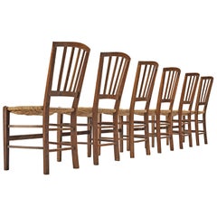 Dutch Dining Chairs in Stained Oak and Paper Cord Seating