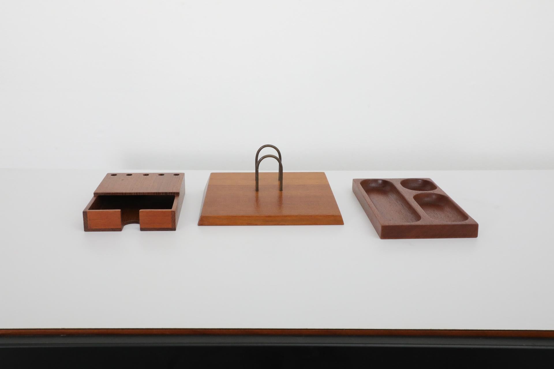 Mid-Century Modern Set of Dutch Mid-Century, Jens Risom Inspired Teak Office Desk Accessories For Sale