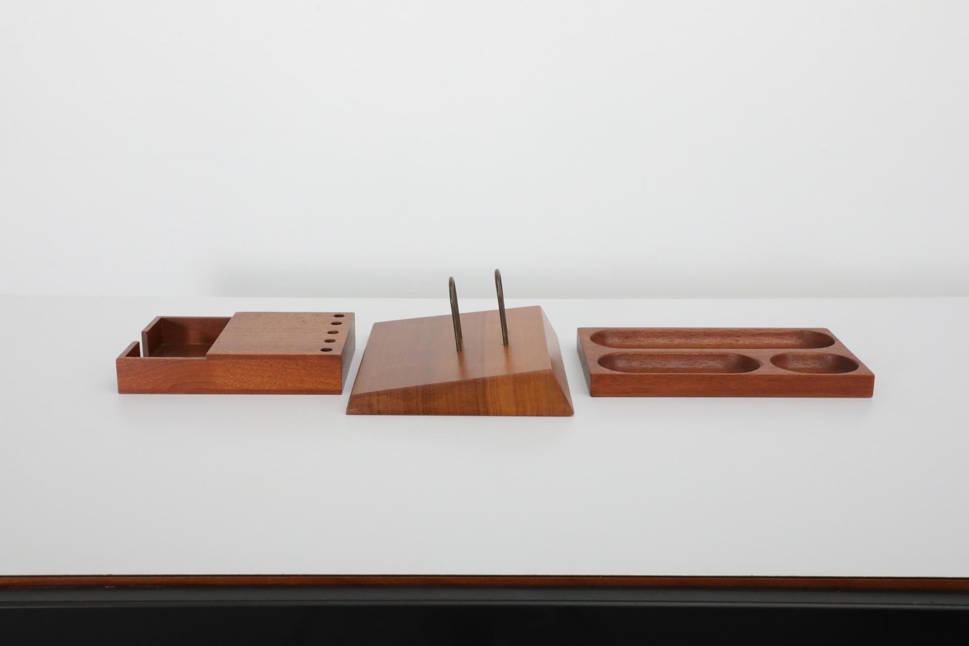 Set of Dutch Mid-Century, Jens Risom Inspired Teak Office Desk Accessories In Good Condition For Sale In Los Angeles, CA