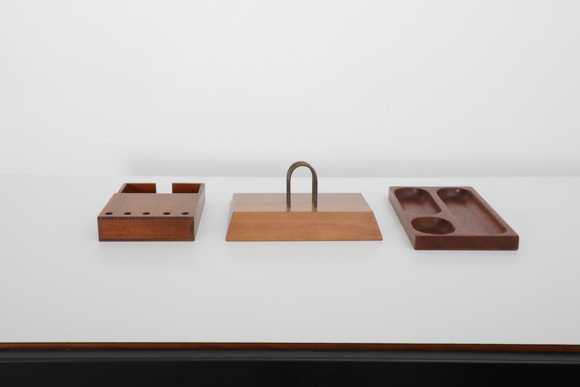20th Century Set of Dutch Mid-Century, Jens Risom Inspired Teak Office Desk Accessories For Sale