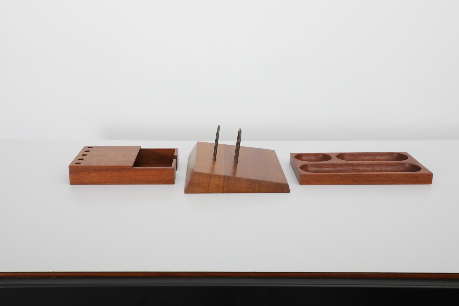 Set of Dutch Mid-Century, Jens Risom Inspired Teak Office Desk Accessories For Sale 1