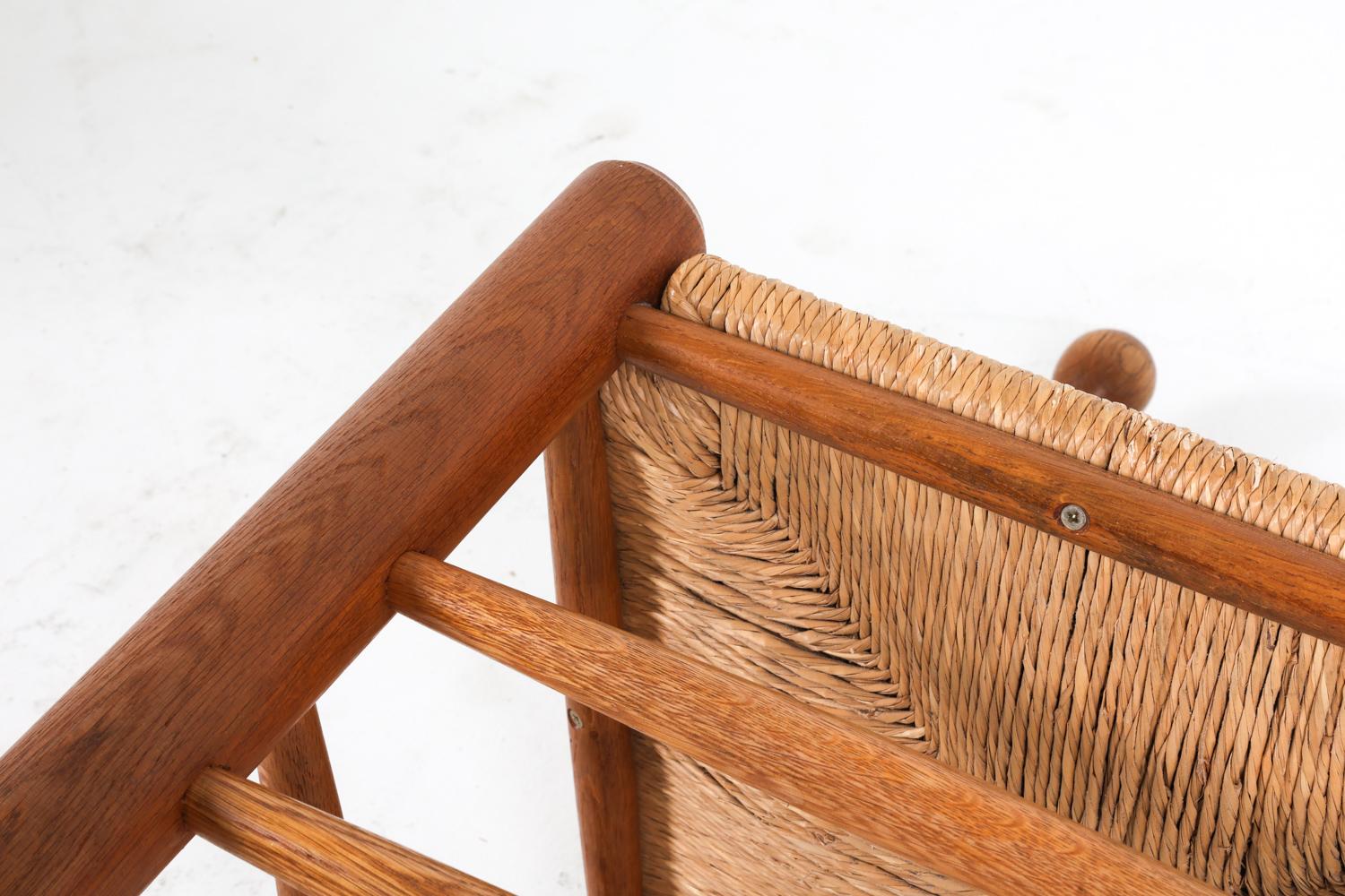 Set di sedie da pranzo brutaliste in Oak Oak e giunco, CIRCA 1960 in vendita 5