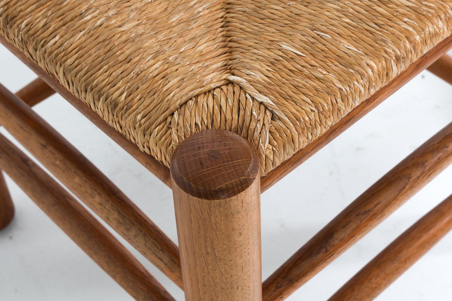 Set di sedie da pranzo brutaliste in Oak Oak e giunco, CIRCA 1960 in vendita 7