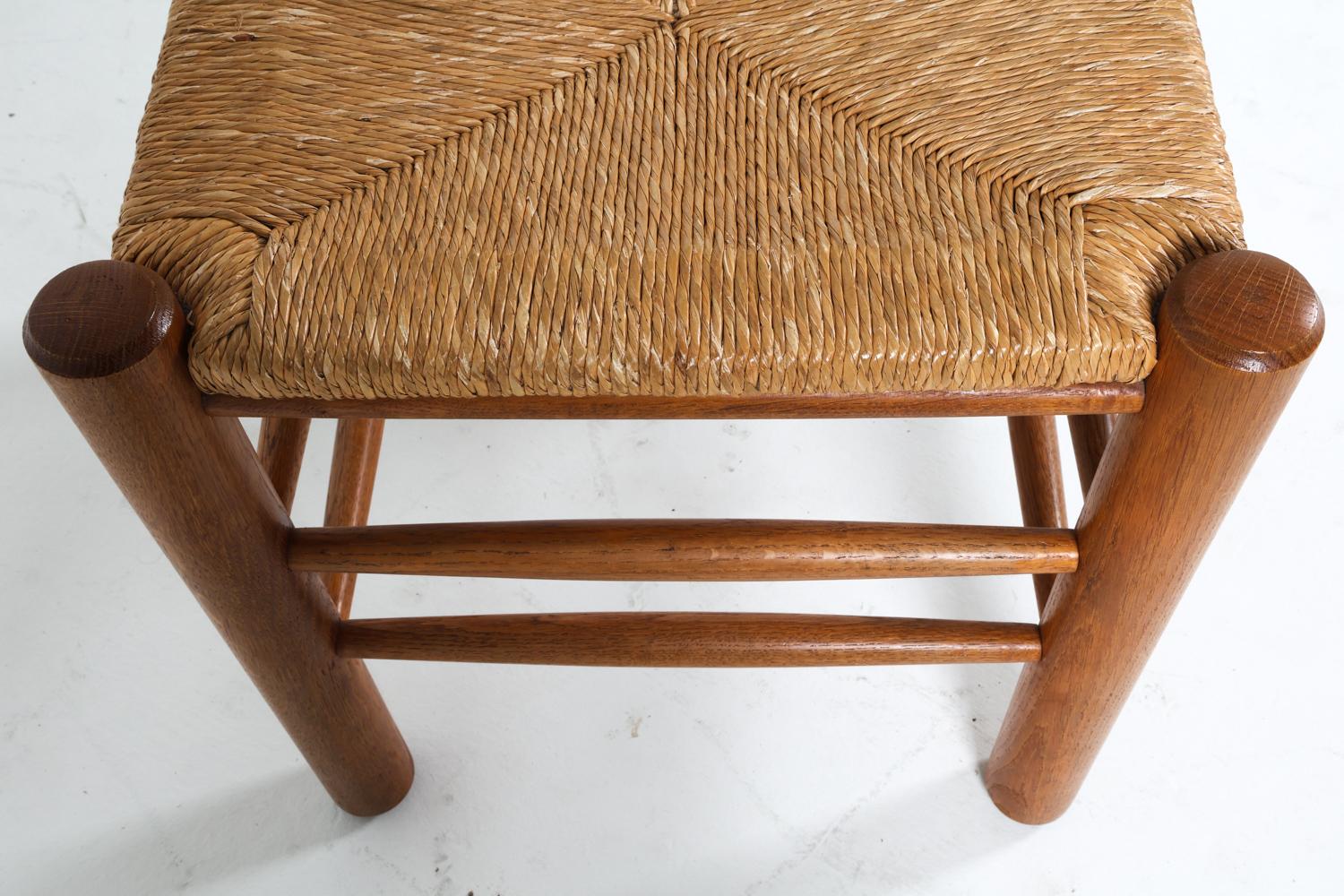 Set di sedie da pranzo brutaliste in Oak Oak e giunco, CIRCA 1960 in vendita 9