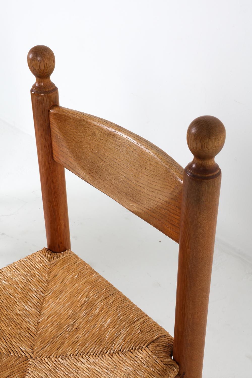 Set di sedie da pranzo brutaliste in Oak Oak e giunco, CIRCA 1960 in vendita 2