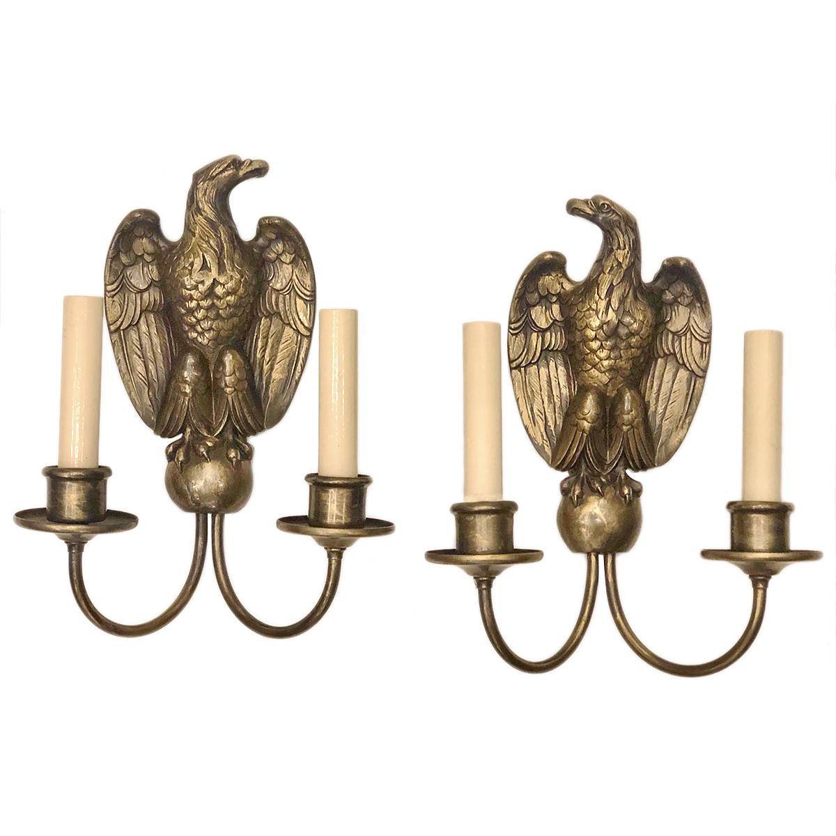 Plated Set of Eagle Sconces, Sold Per Pair For Sale