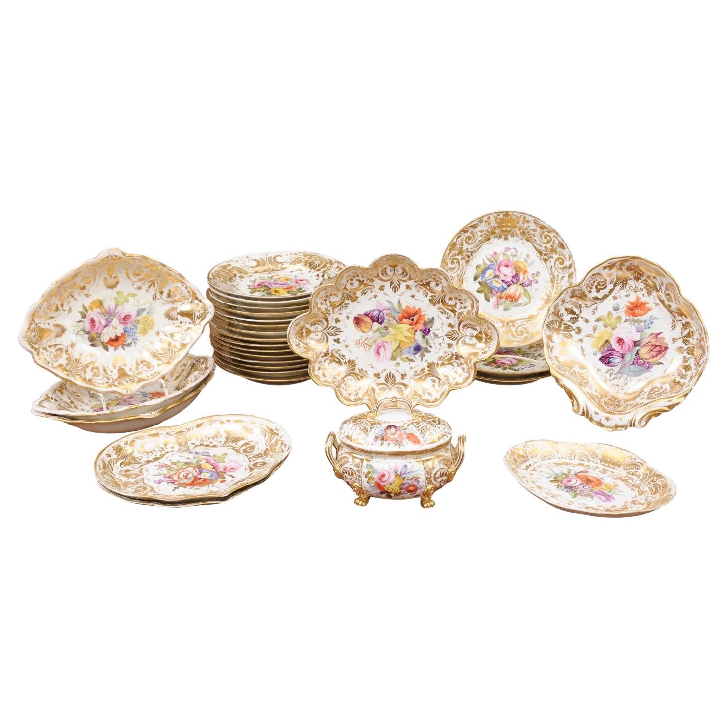 Ensemble de services à dessert en porcelaine anglaise du début du 19e siècle du Derby