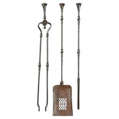 Antique Set of Early 19th Century Polished Steel Fire Tools