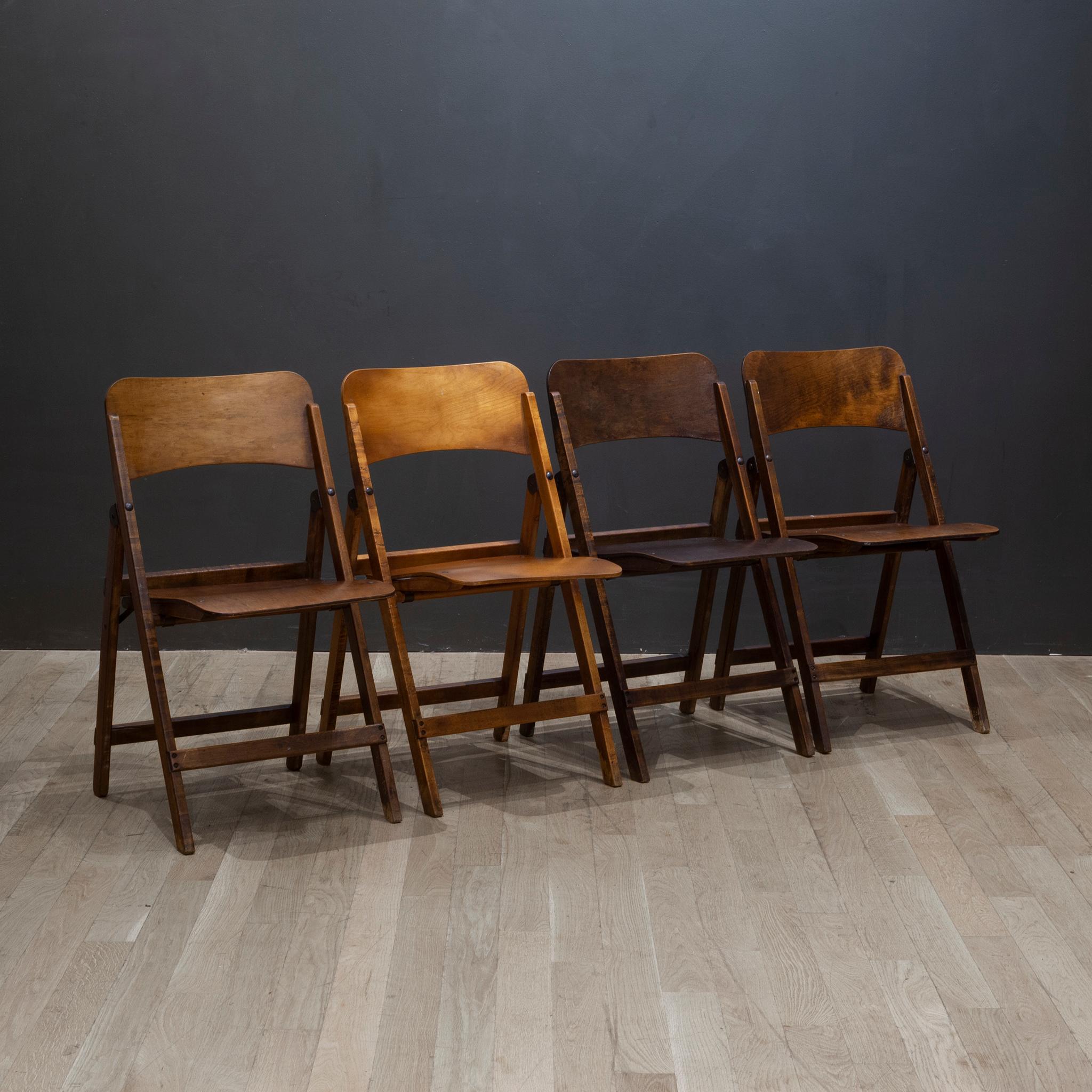 Industrial Set of Early 20th c. Wooden Folding Chairs, c.1930-1940