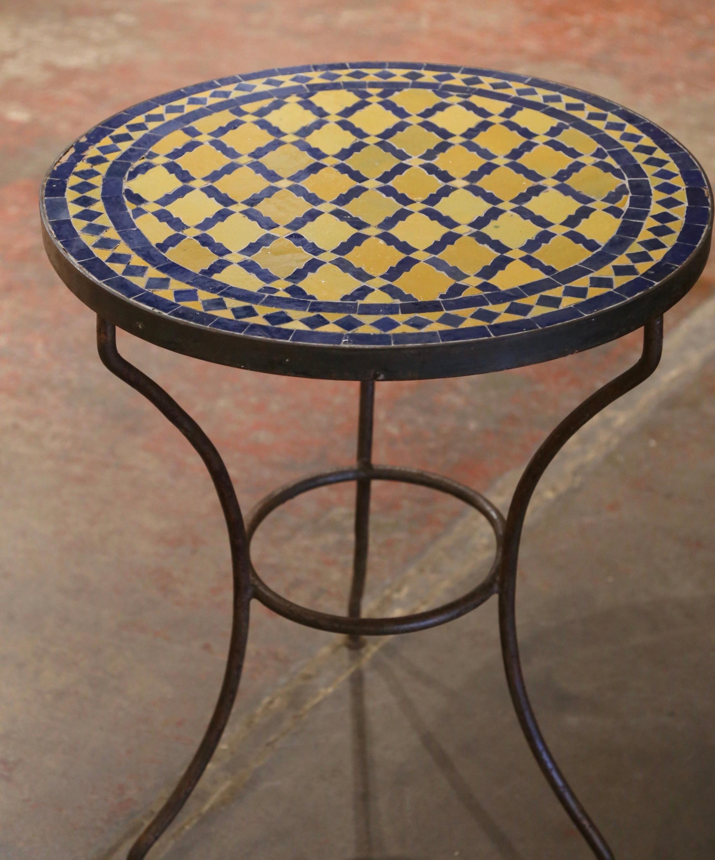 Set of Early 20th Century French Iron Bistro Tables with Round Mosaic Tops 2