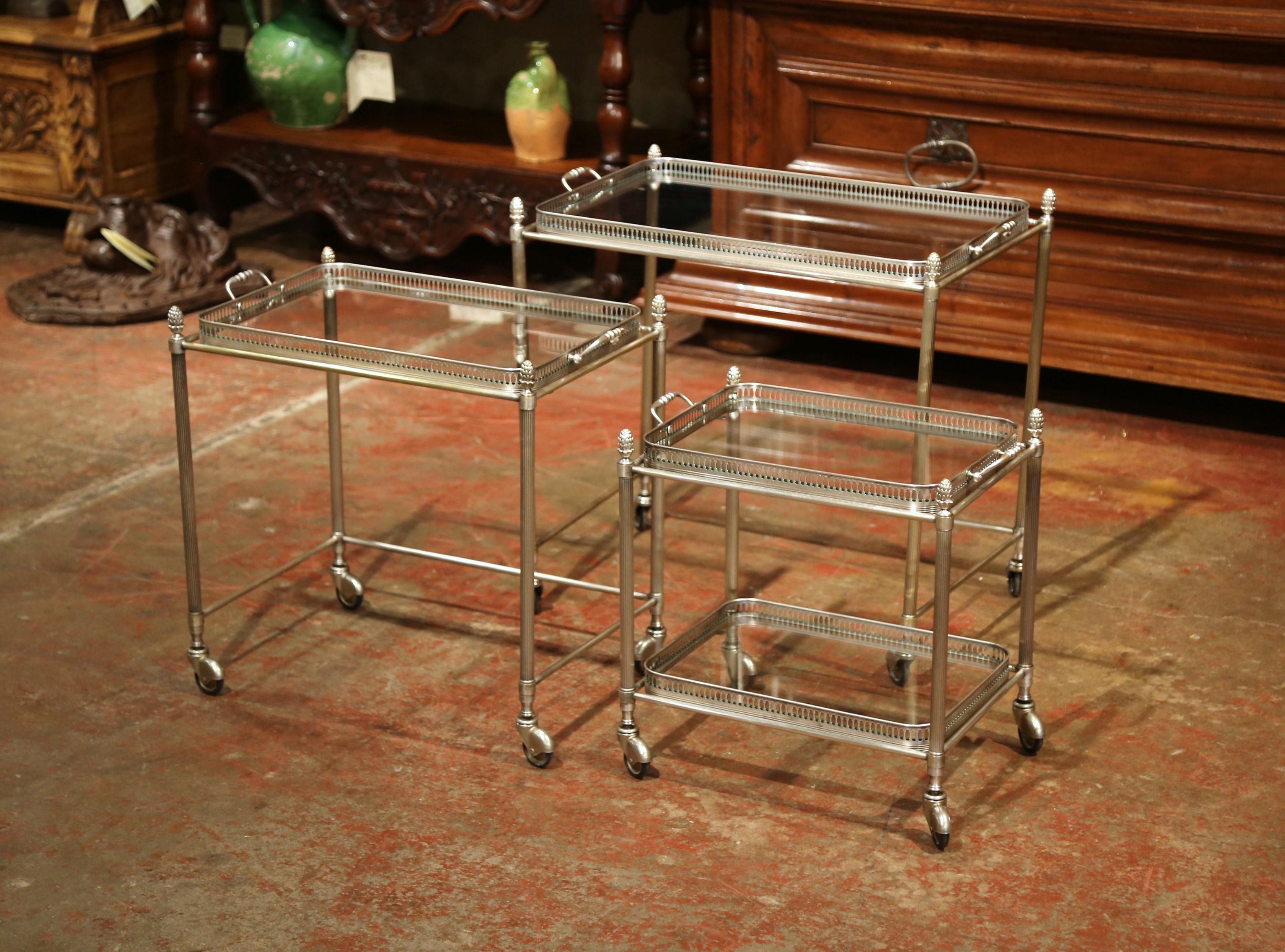 Hand-Crafted Set of Early 20th Century Silver Plated over Brass Nesting Stacking Tables