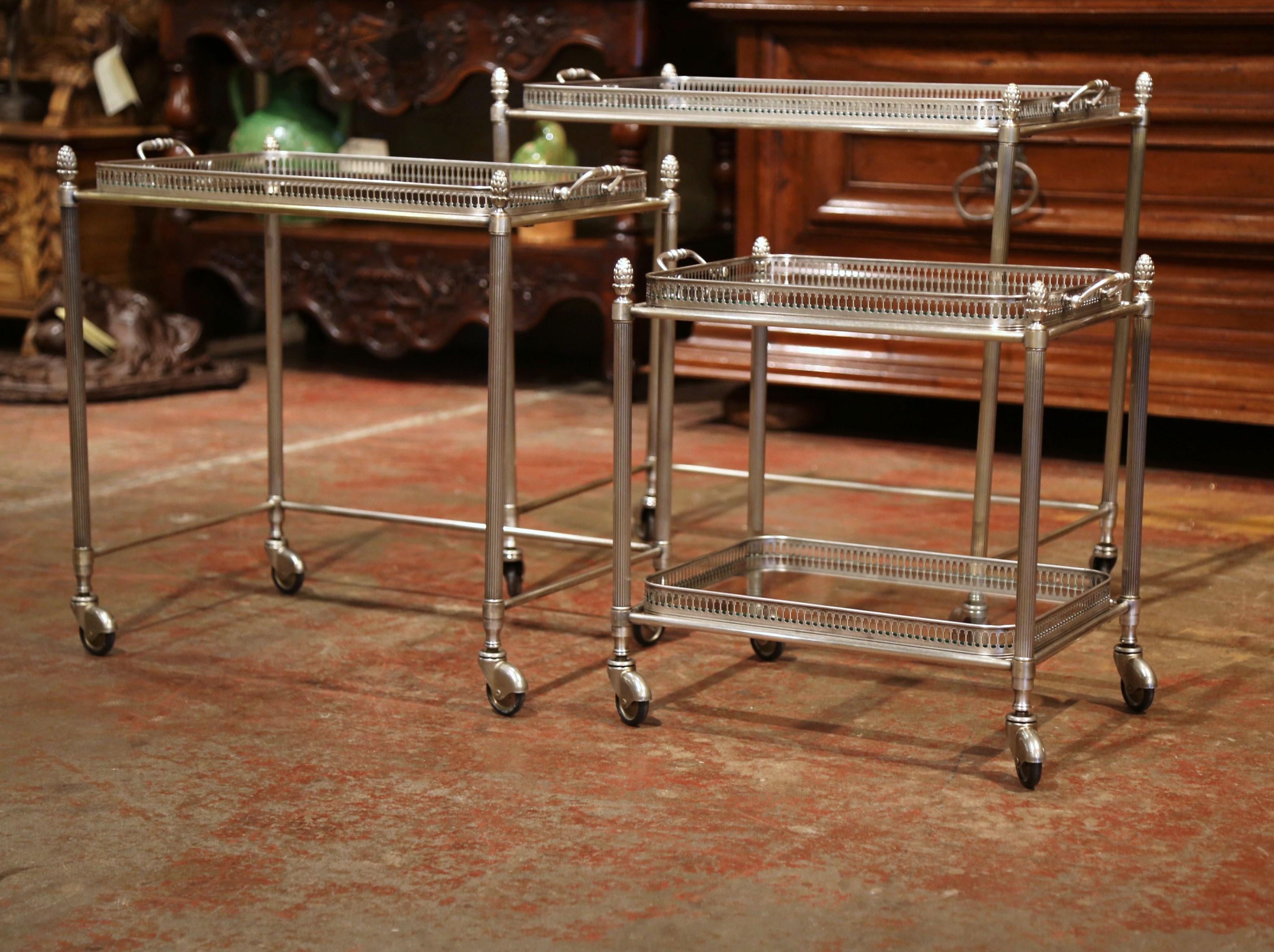 Set of Early 20th Century Silver Plated over Brass Nesting Stacking Tables 4