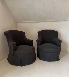 Set of early 20th century slipcover club chairs