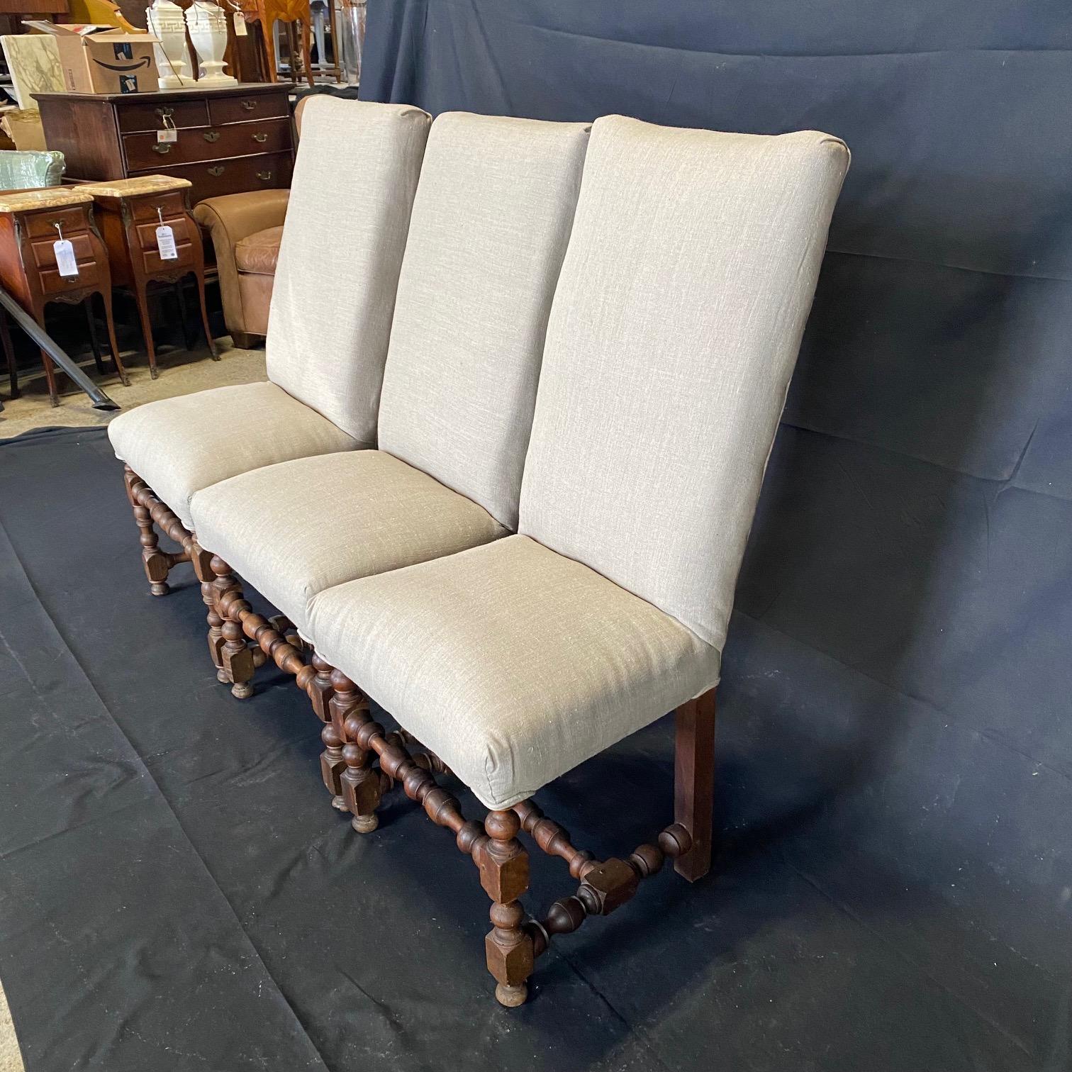  Set of Early French Louis XIII Chairs with Intricate Turnery and New Upholstery In Good Condition In Hopewell, NJ