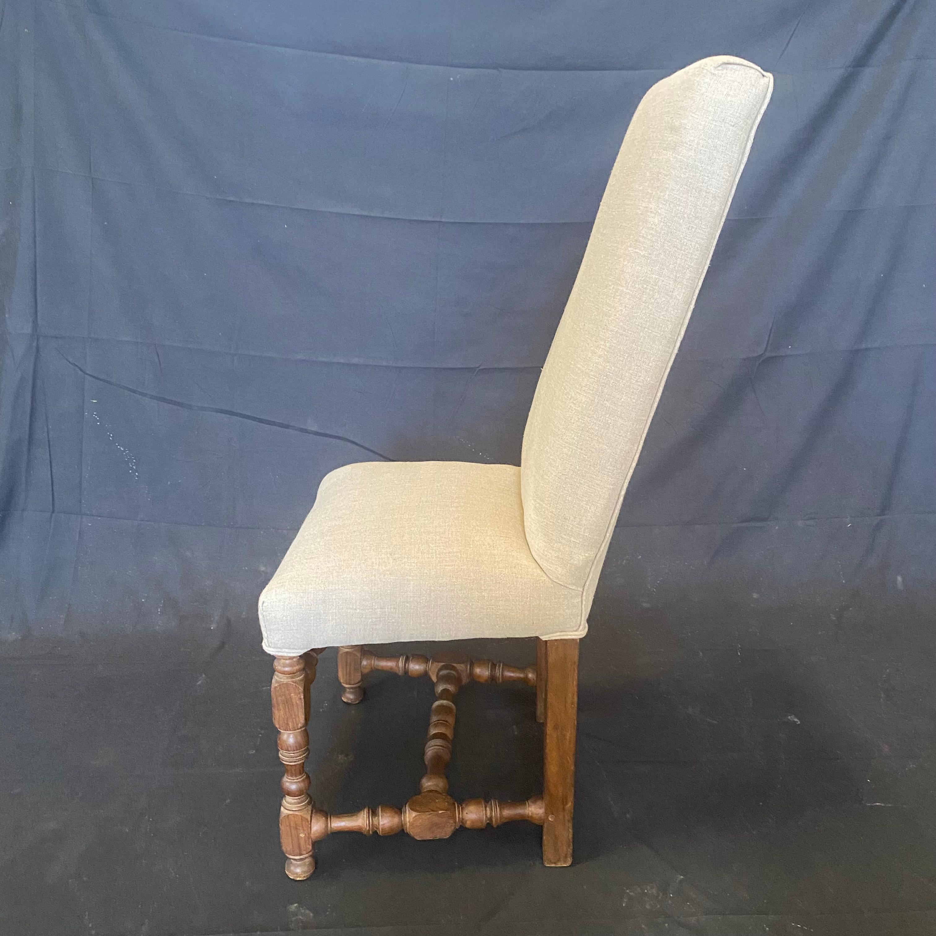 Set of Early French Louis XIII Chairs with Intricate Turnery and New Upholstery In Good Condition For Sale In Hopewell, NJ
