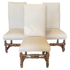 Ensemble de chaises Louis XIII du début de l'ère française avec tournage complexe et nouveau tissu d'ameublement