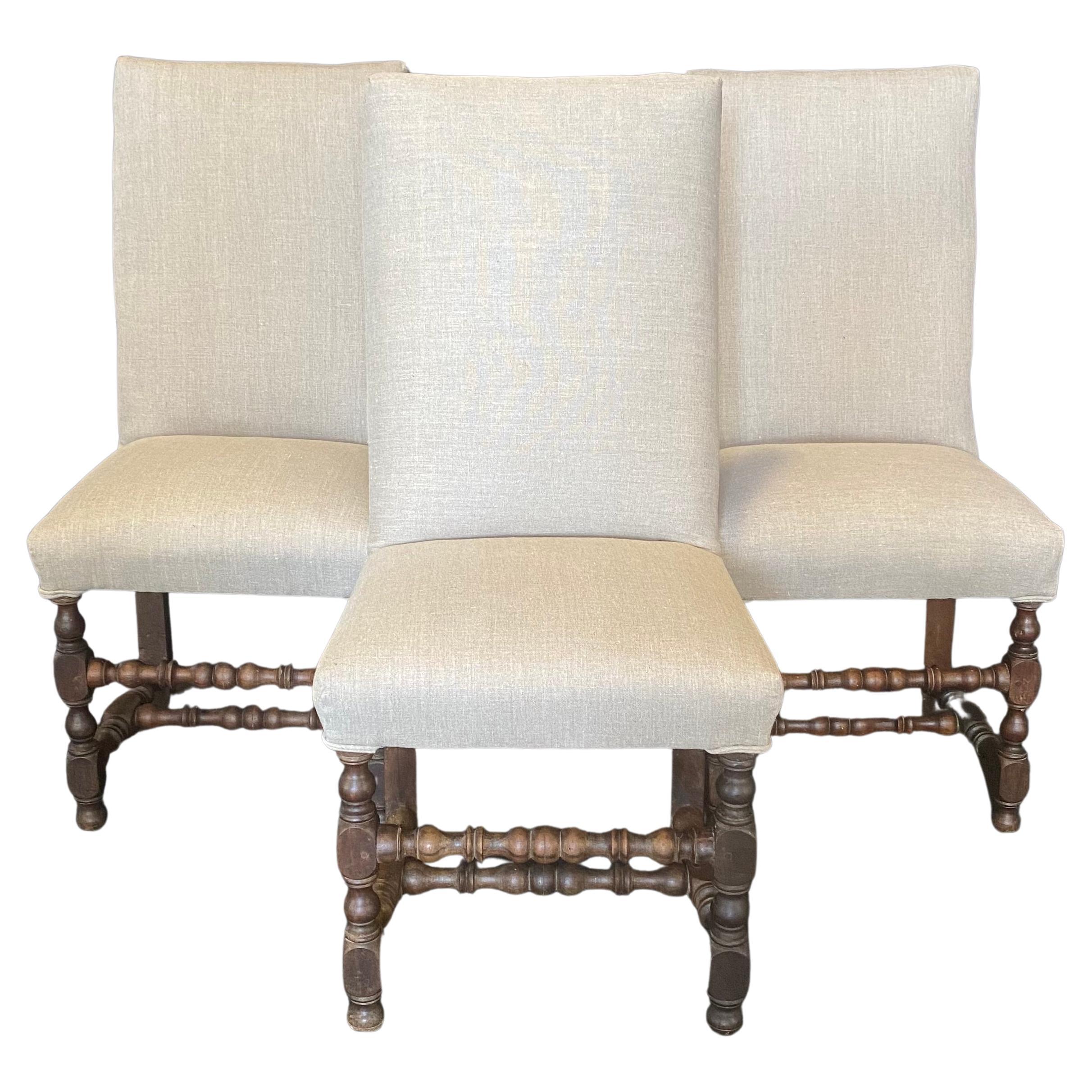 Set of Early French Louis XIII Chairs with Intricate Turnery For Sale