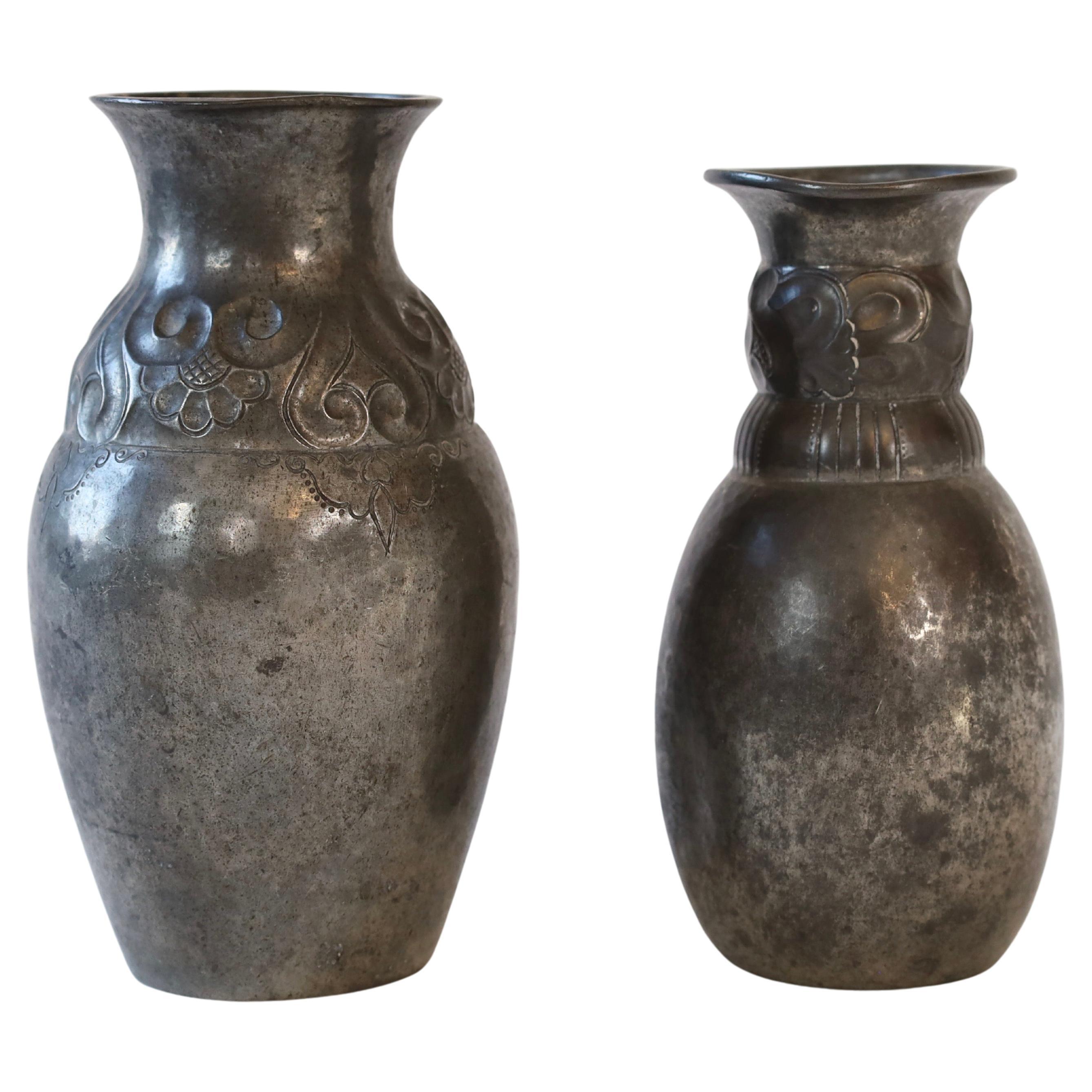 Set of Early Pewter vases by Just Andersen, 1920s, Denmark For Sale