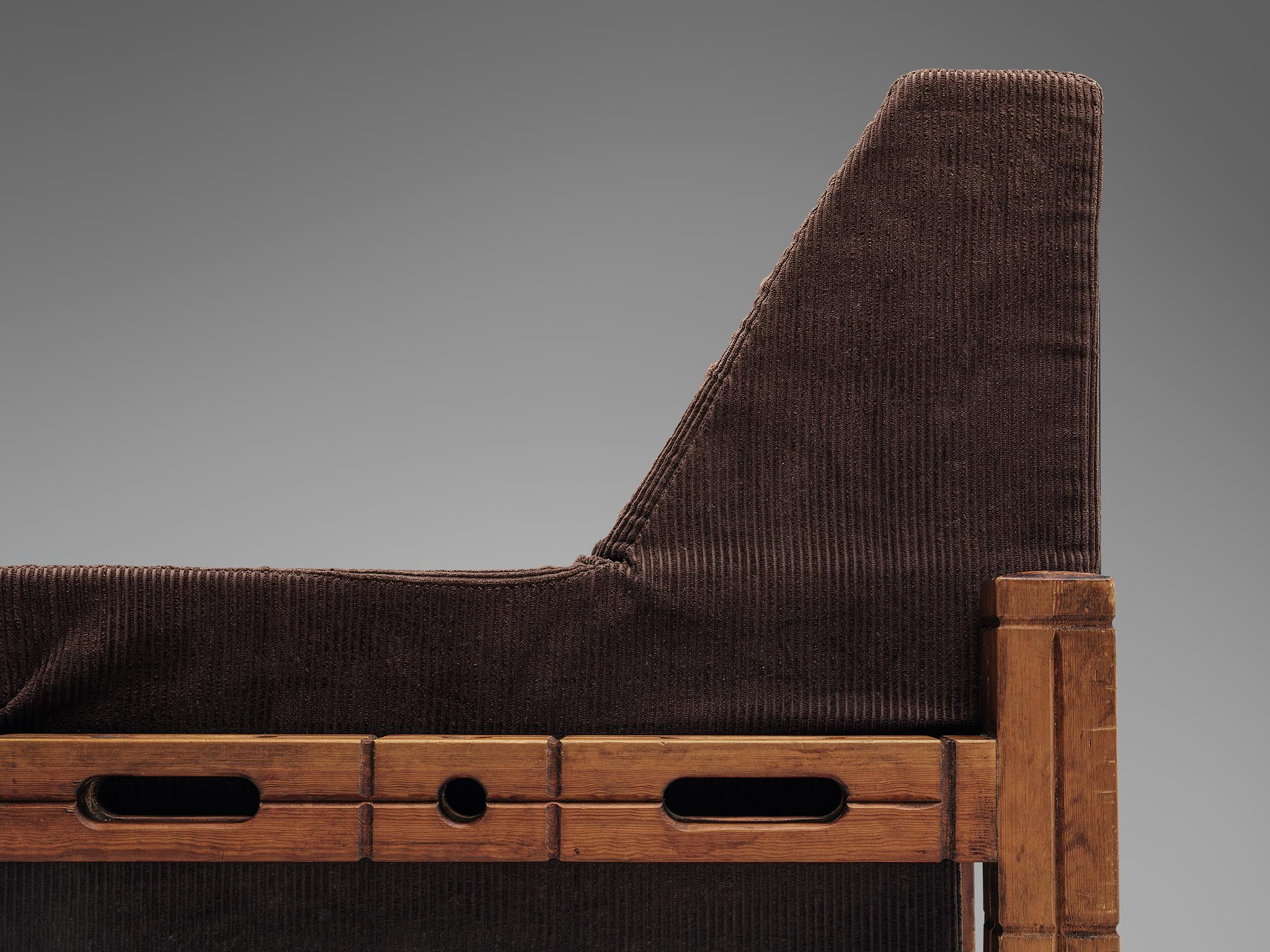 20th Century Set of Easy Chairs in Wood and Brown Fabric Upholstery