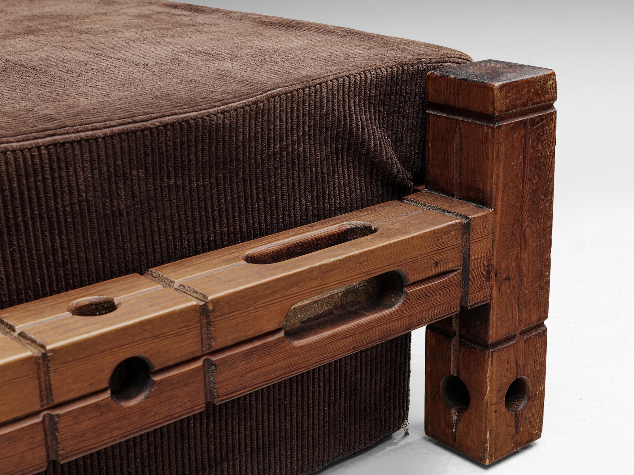 Set of Easy Chairs in Wood and Brown Fabric Upholstery 1