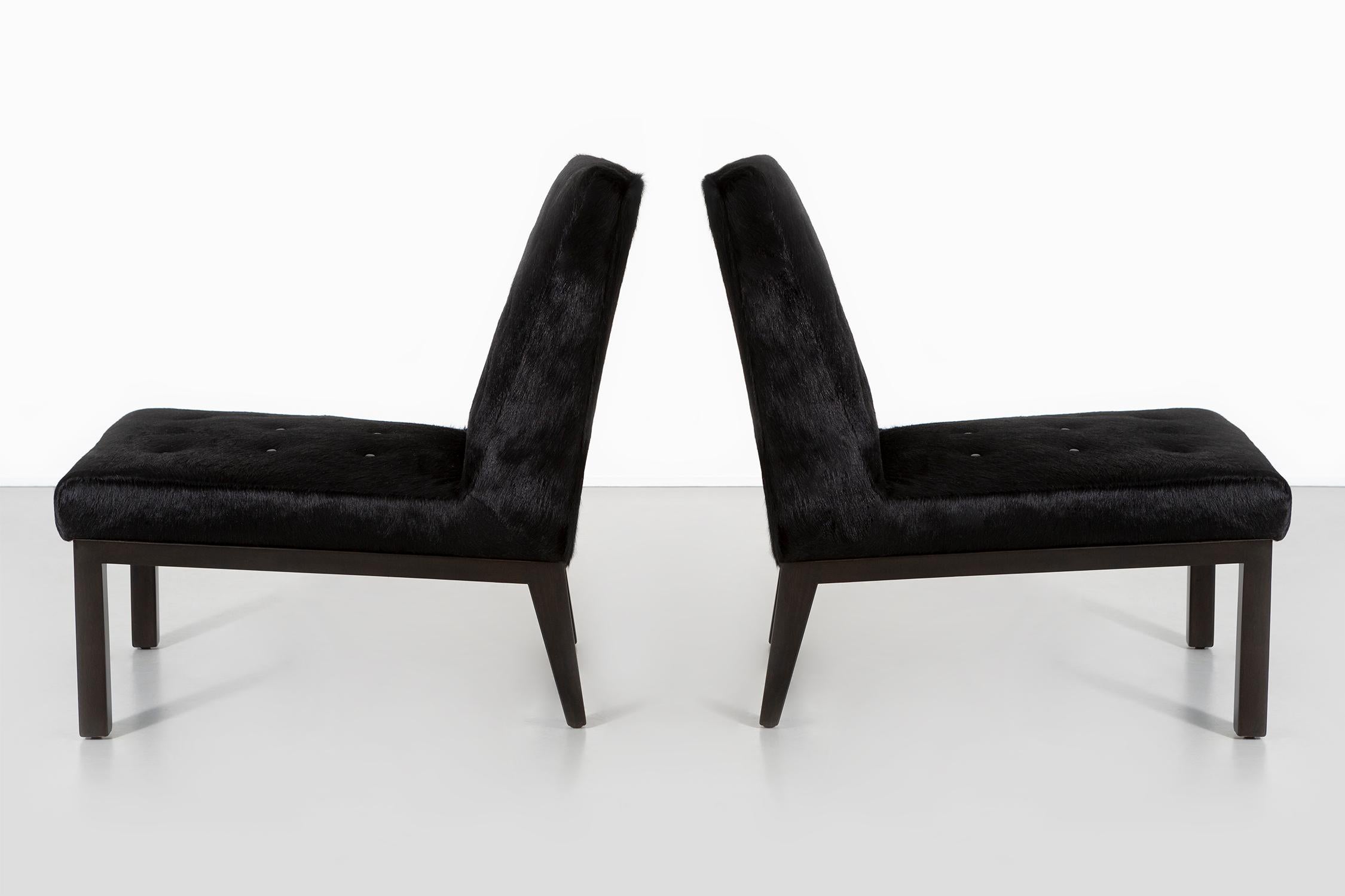 Mid-Century Modern Set of Ebonized Edward Wormley for Dunbar Slipper Chairs in Brazilian Cowhide  For Sale