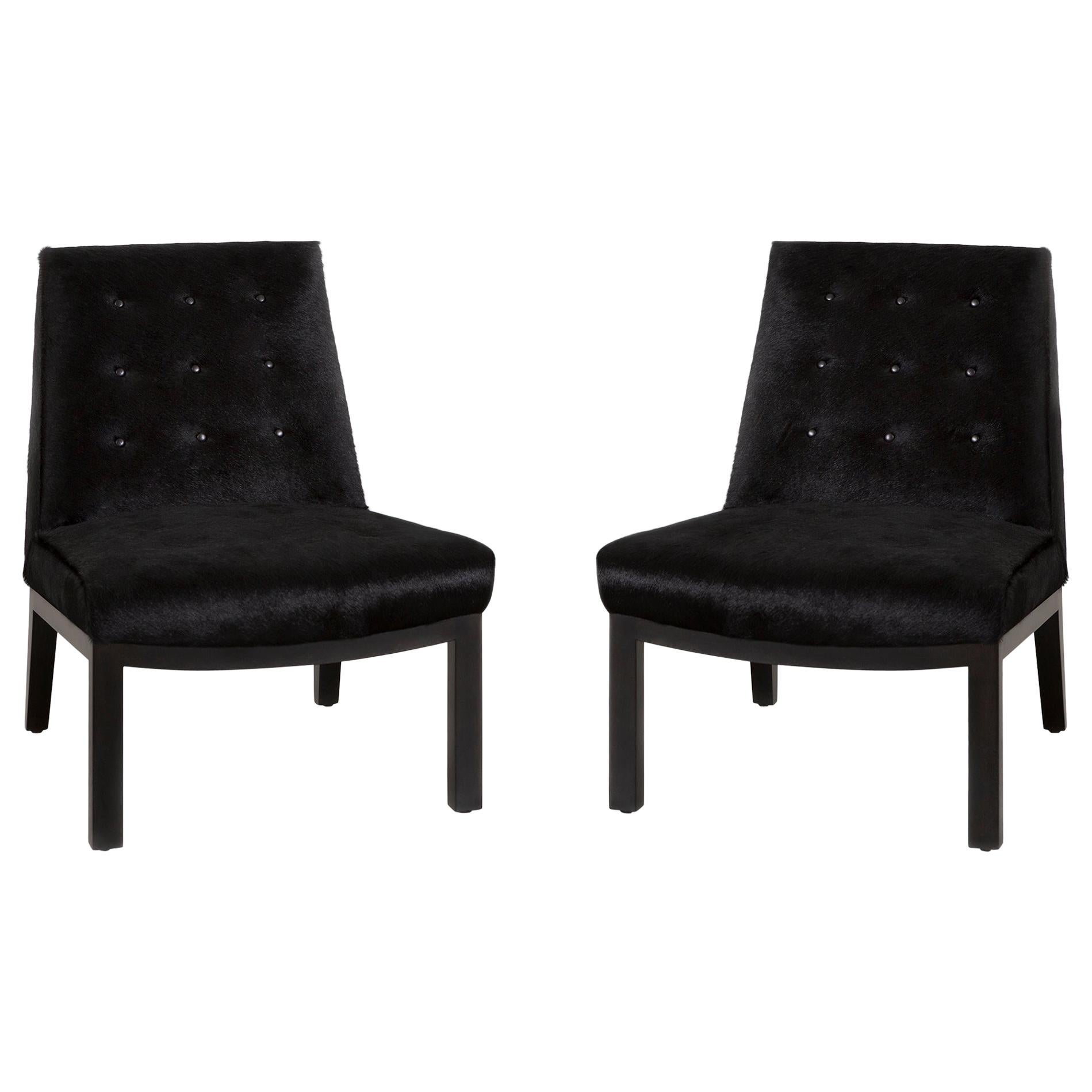 Set of Ebonized Edward Wormley for Dunbar Slipper Chairs in Brazilian Cowhide For Sale