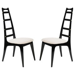 Set of Ebonized Ladder-Back Chairs w/ Brass Accents, C. 1950s