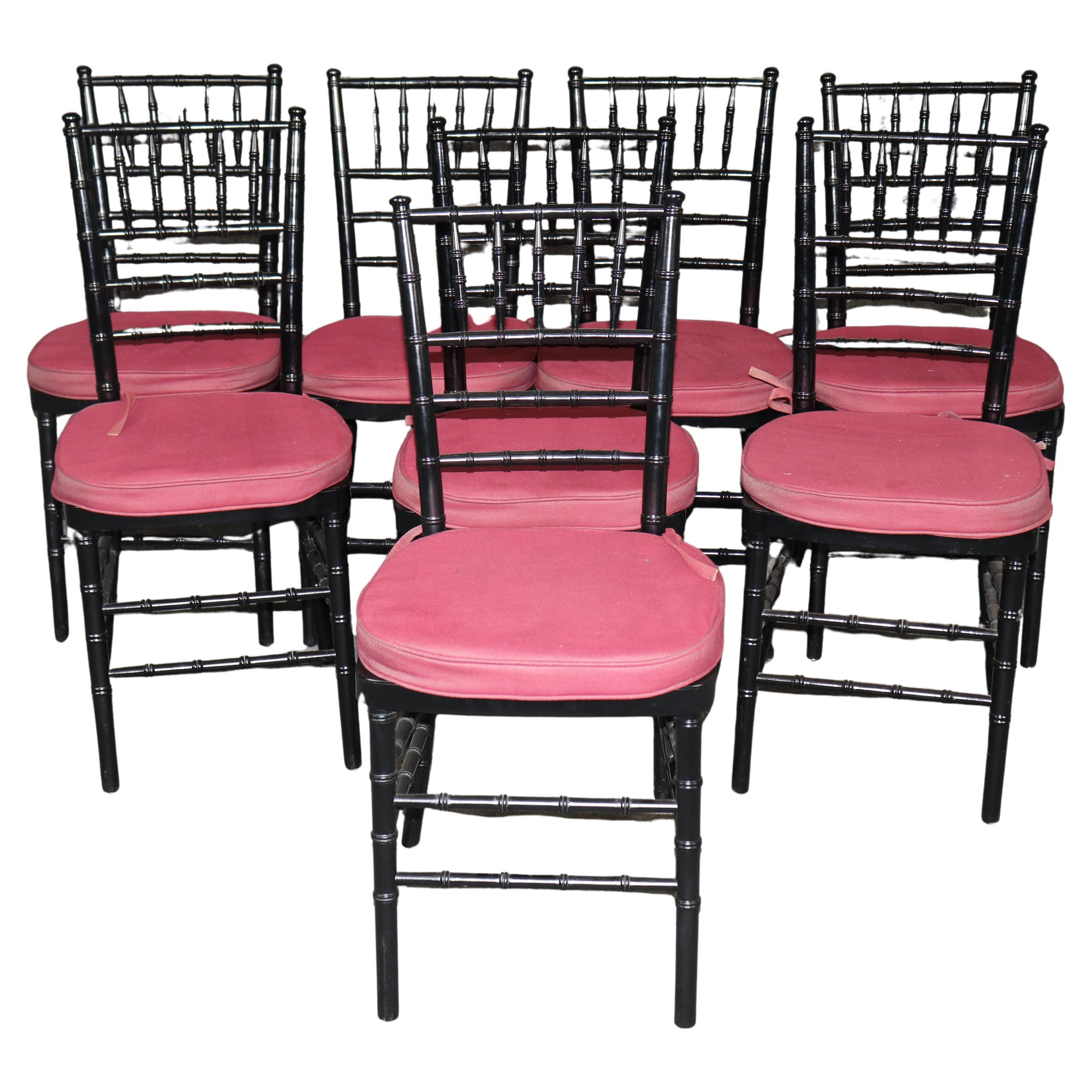 Set di 8 sedie da pranzo in finto bambù ebanizzato francese in vendita