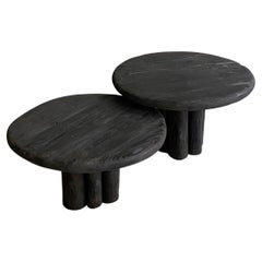 Set of Ebonized Side Tables in Old Larch Wood