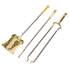 Used Set of Edwardian brass & steel fire irons