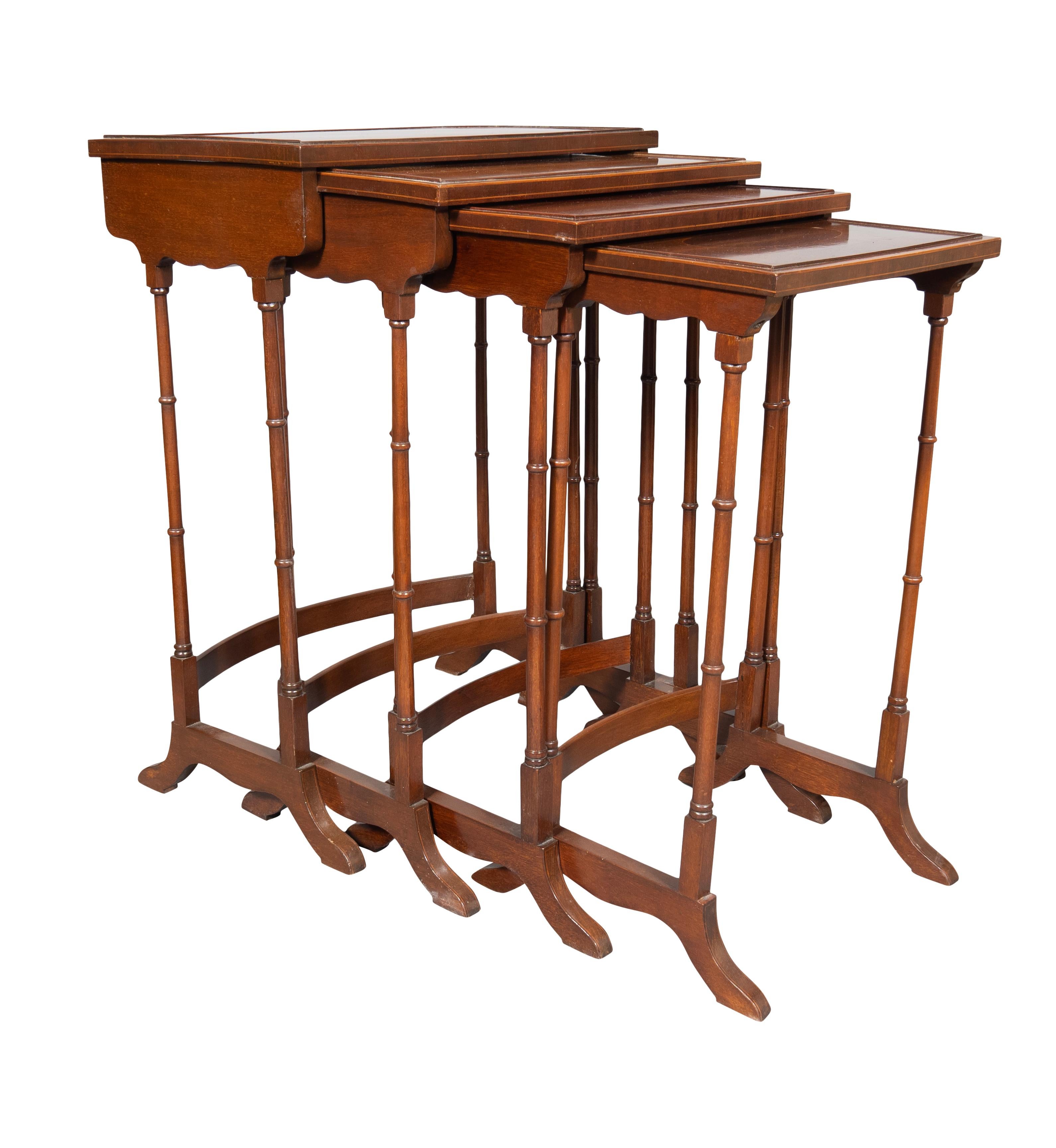 Regency Set Of Edwardian Satinwood And Mahogany Quartetto Tables For Sale
