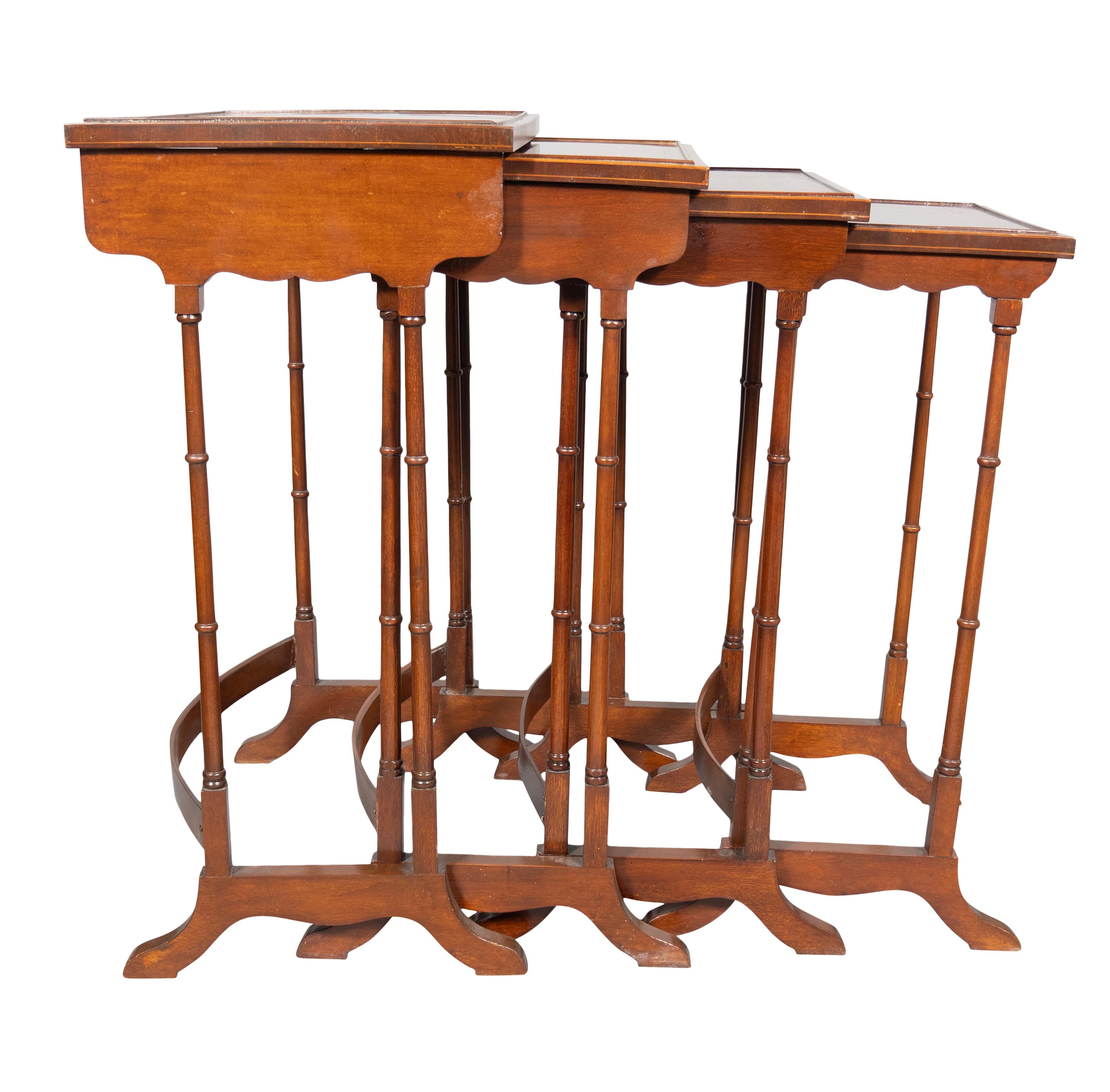 English Set Of Edwardian Satinwood And Mahogany Quartetto Tables For Sale