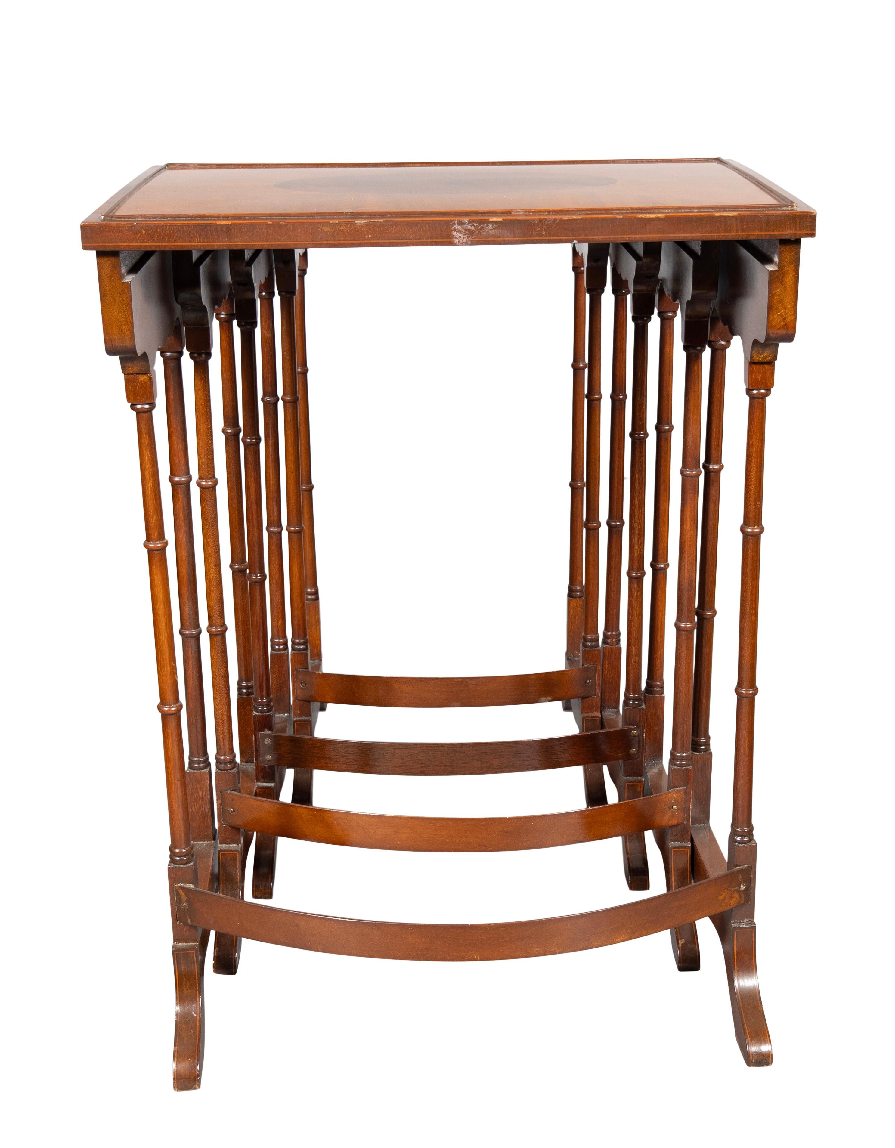 Set Of Edwardian Satinwood And Mahogany Quartetto Tables In Good Condition For Sale In Essex, MA