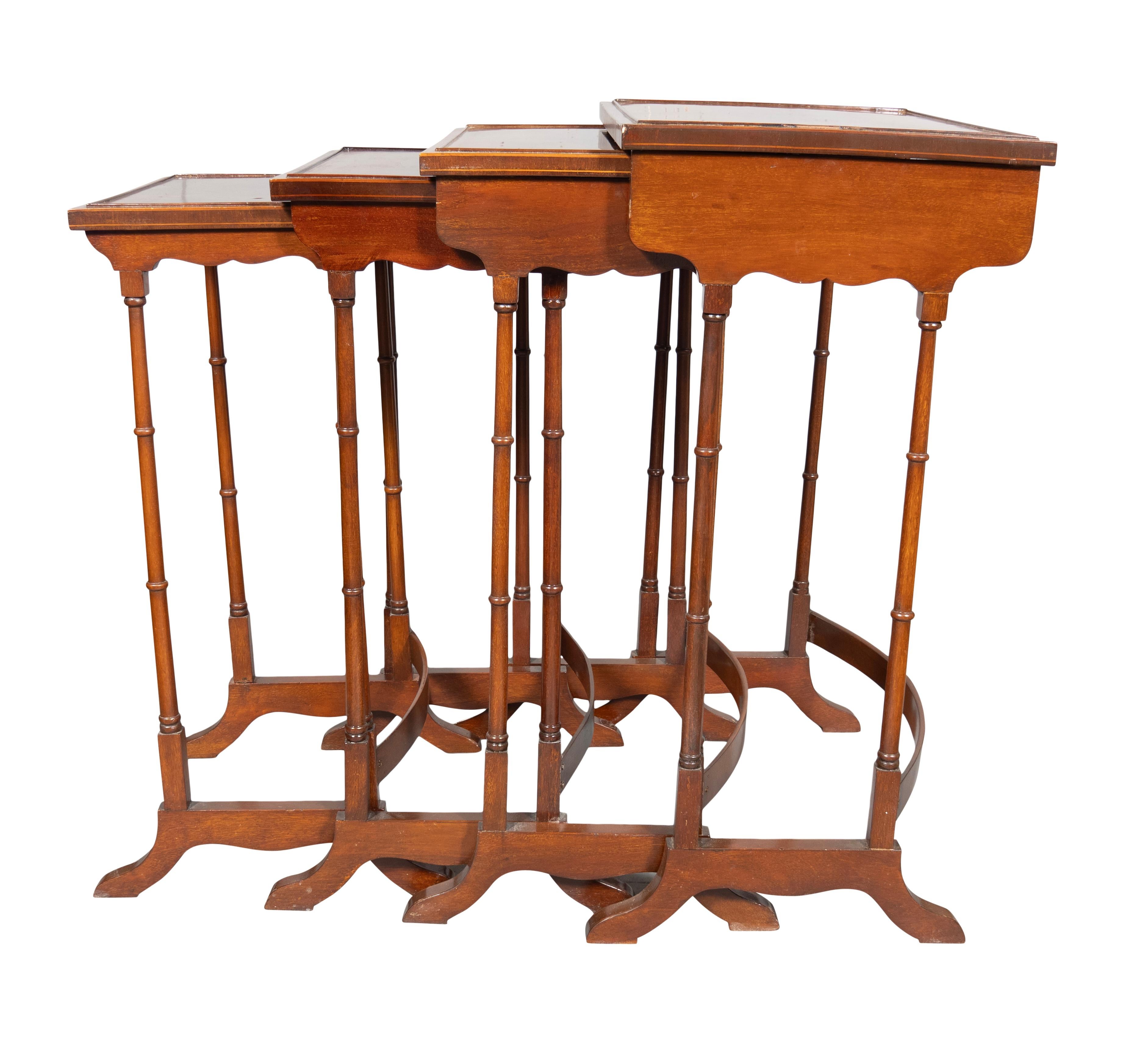19th Century Set Of Edwardian Satinwood And Mahogany Quartetto Tables For Sale