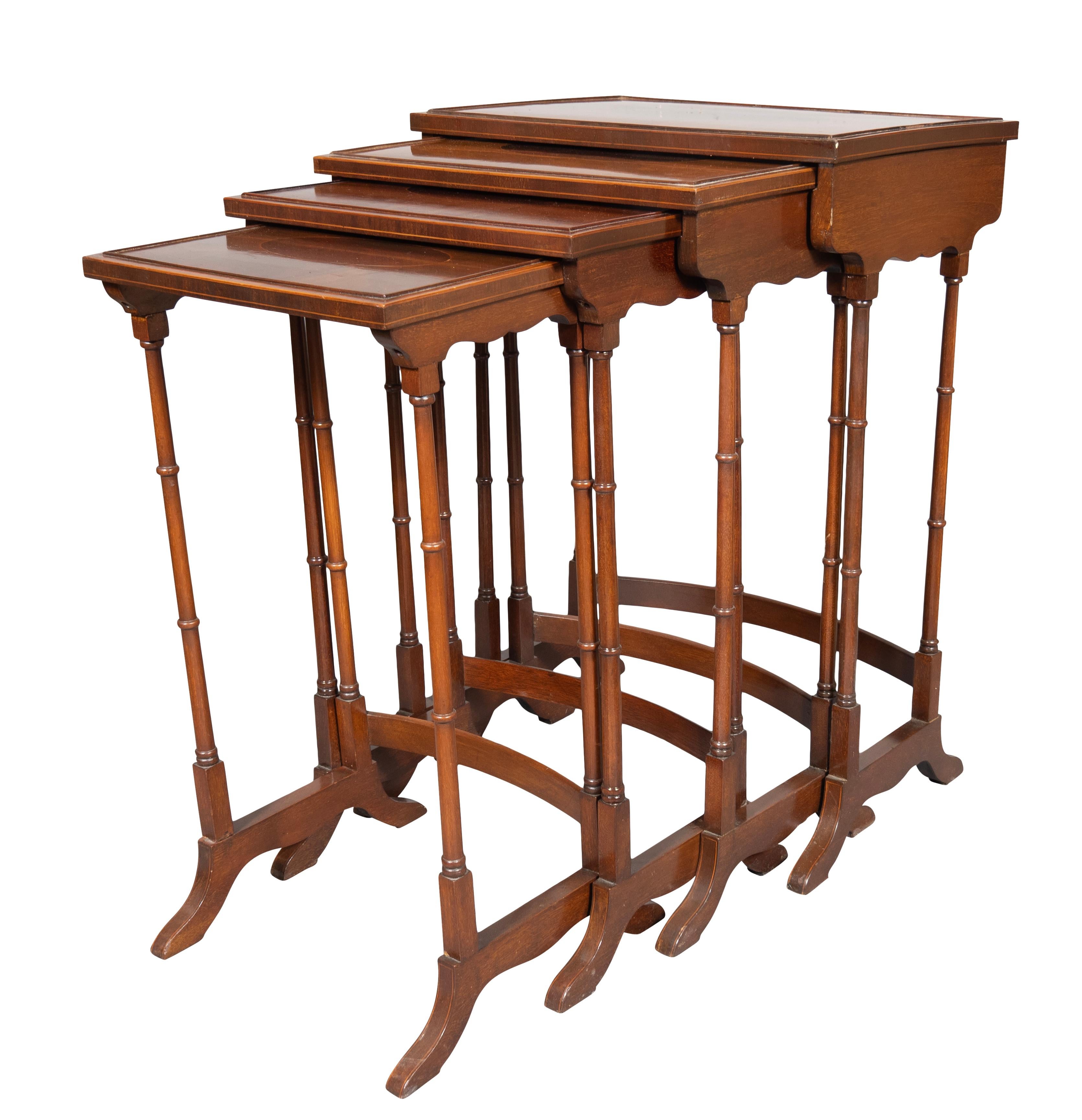 Set Of Edwardian Satinwood And Mahogany Quartetto Tables For Sale 1