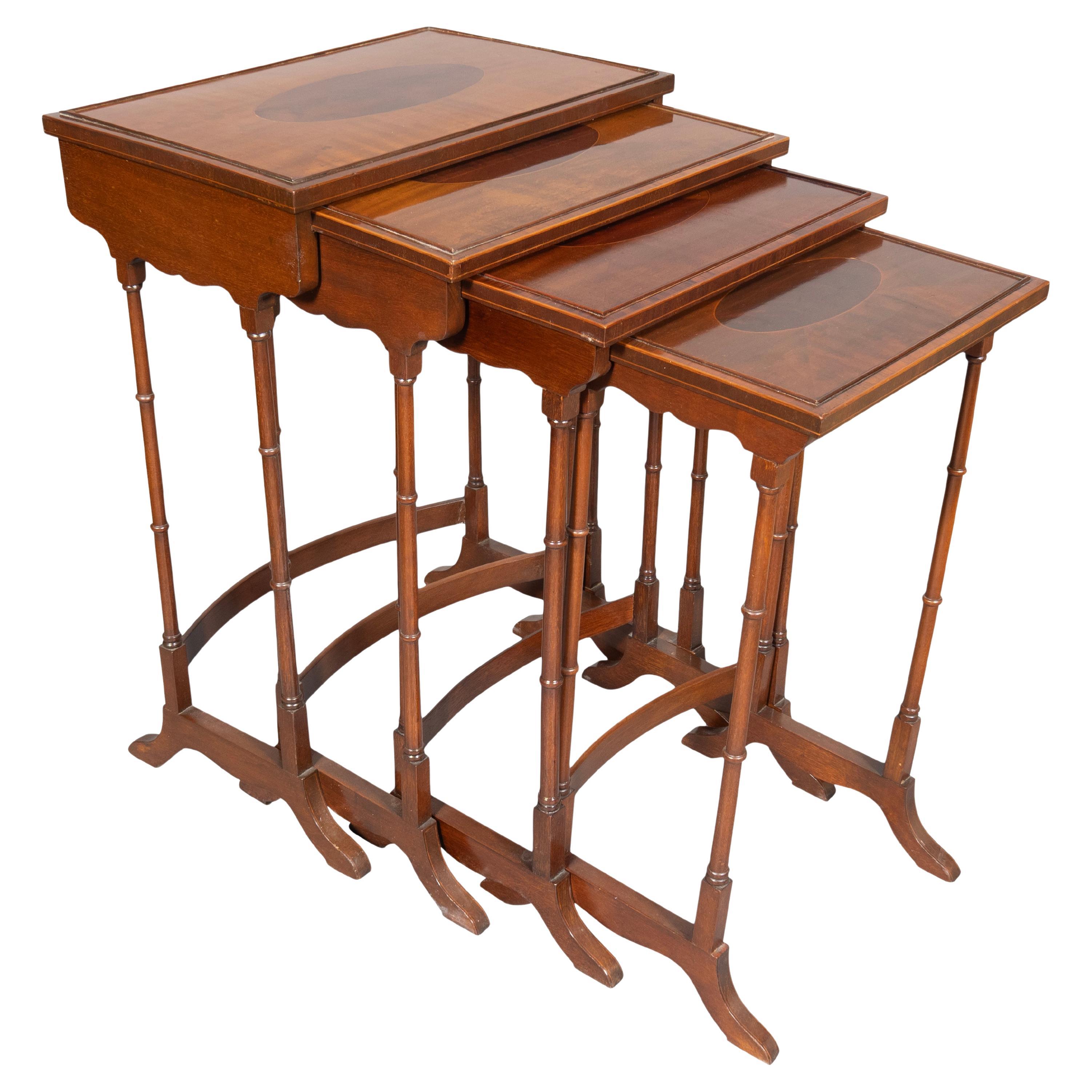 Set Of Edwardian Satinwood And Mahogany Quartetto Tables