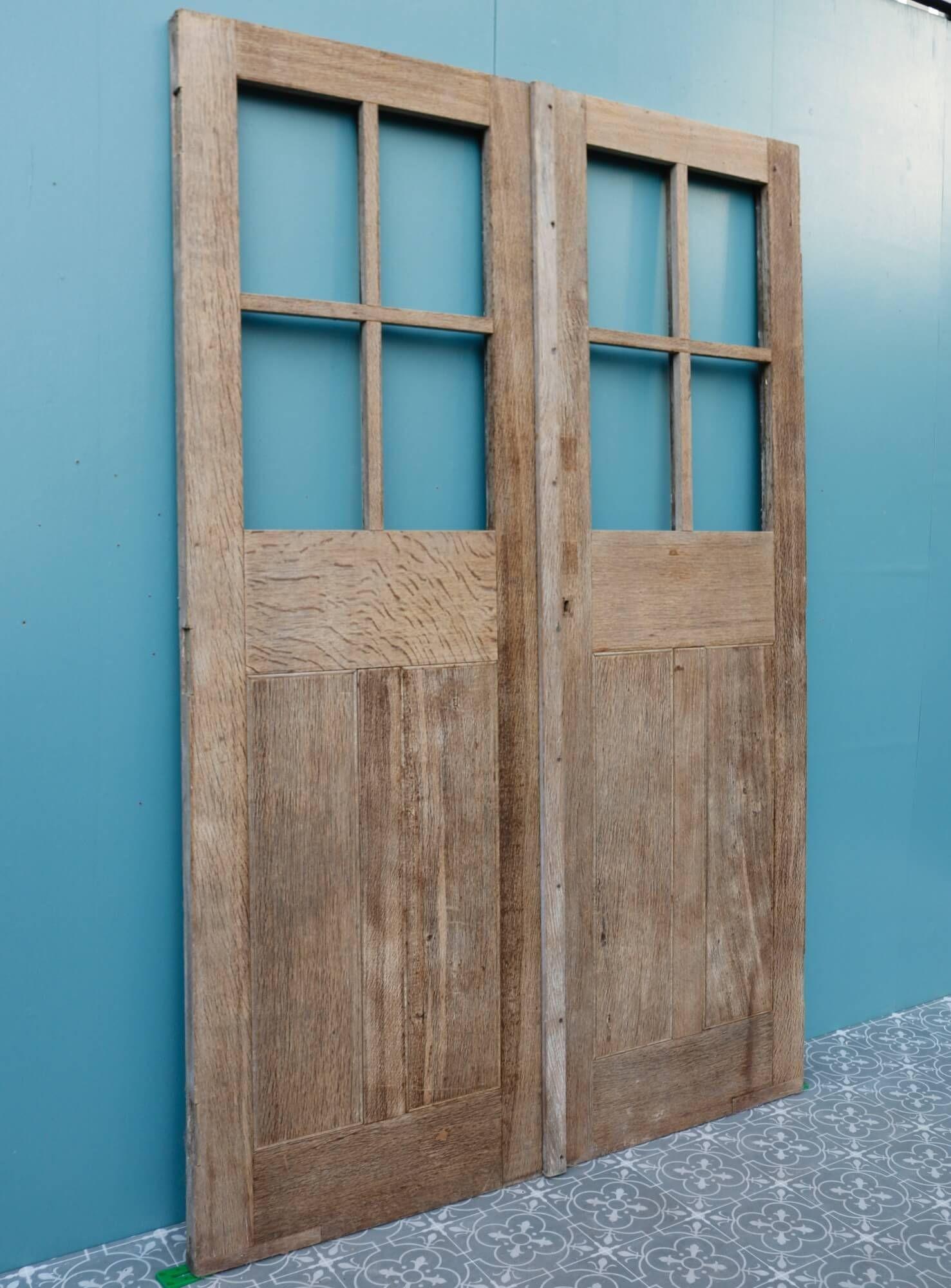 Unglazed Set of Edwardian Stripped Oak Double Doors for Glazing For Sale