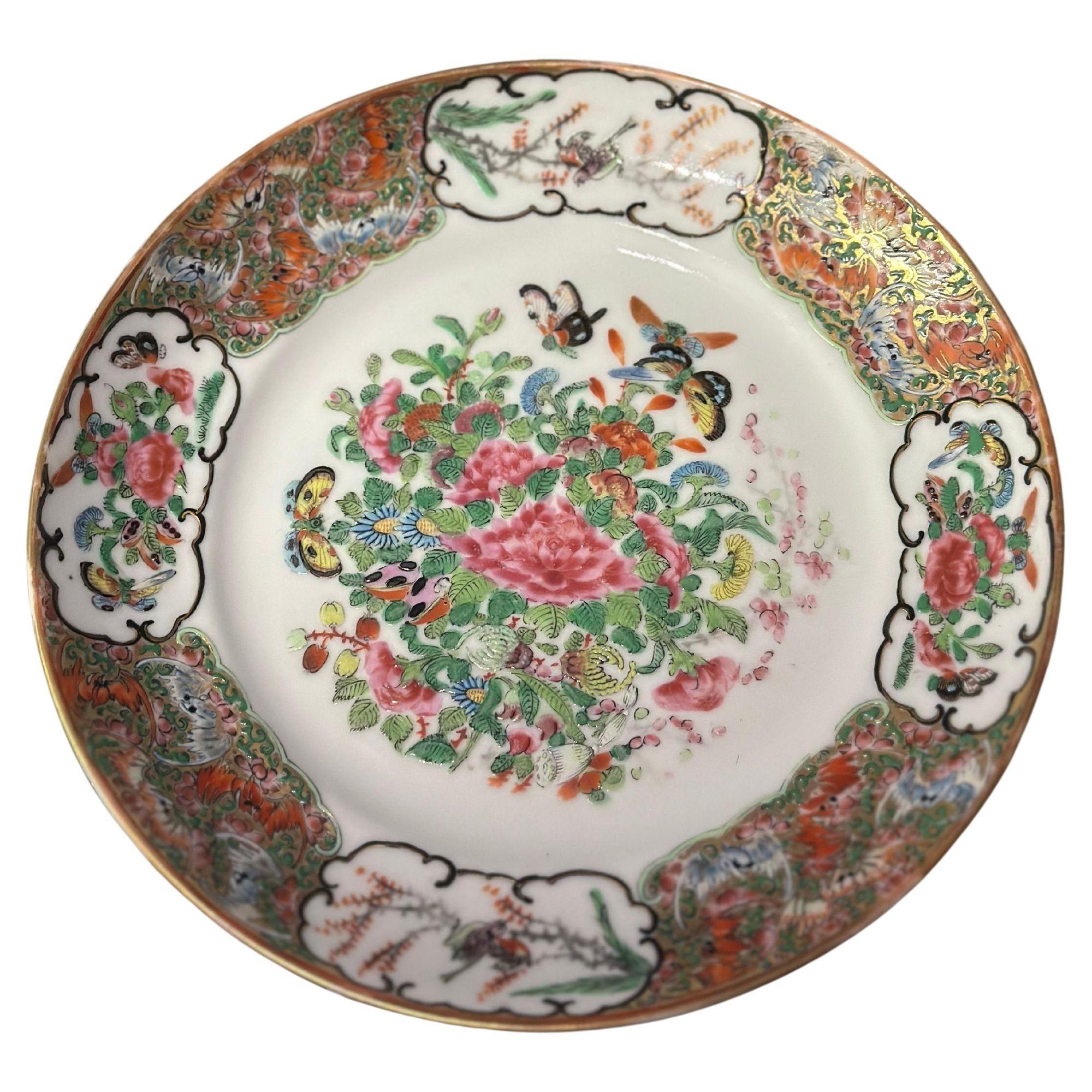 Ensemble de huit assiettes canton roses d'exportation chinoise du 18/19e siècle en vente 4