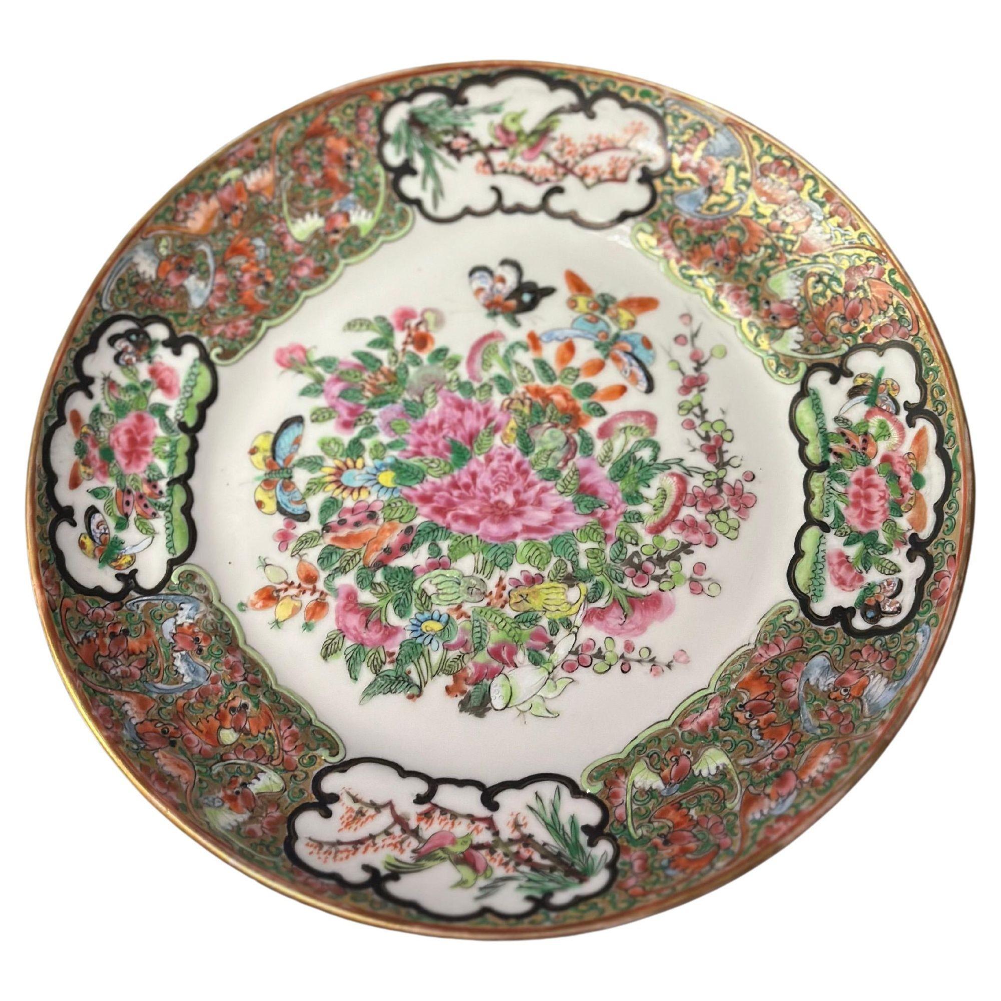 Ensemble de huit assiettes canton roses d'exportation chinoise du 18/19e siècle en vente 5
