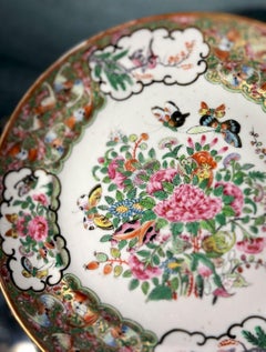 Set of Eight 18/19th Century Chinese Export Rose Canton Plates